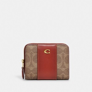 Coach Billfold In Colorblock Signature Kleine Portefeuille Dames Bruin Rood | NL_CH92312