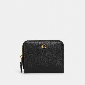 Coach Billfold Polished Pebble Leather Kleine Portefeuille Dames Zwart | NL_CH61055