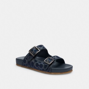 Coach Buckle Strap In Signature Denim Denim Sandalen Heren Blauw | NL_CH18623