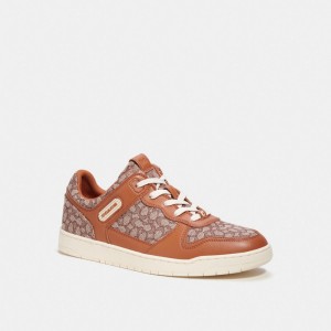 Coach C201 In Micro Signature Jacquard Burnished Amber Sneakers Heren Bruin | NL_CH29704