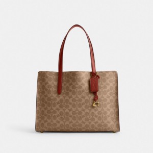 Coach Carter In Signature Handtas Dames Bruin Rood | NL_CH70361