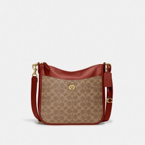 Coach Chaise In Signature Canvas Brass Crossbodytassen Dames Bruin Rood | NL_CH77138