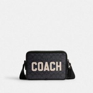 Coach Charter 24 In Signature Canvas With Graphic Crossbodytassen Heren Zwart | NL_CH87352