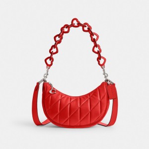 Coach Mira With Pillow Quilting And Heart Strap Nappa Leather Schoudertassen Dames Zilver Rood | NL_CH62058