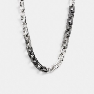 Coach Pavé Signature Mixed Chain & Clear Ketting Dames Zilver | NL_CH44747