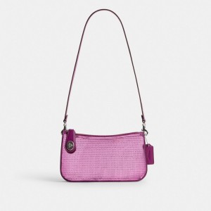 Coach Penn With Sequins Calf Leather Schoudertassen Dames Zwart | NL_CH79561