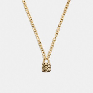 Coach Quilted Padlock Chain Ketting Dames Goud Zwart | NL_CH31206