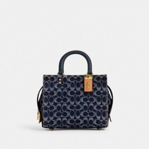 Coach Rogue 25 In Signature Denim Brass Handtas Dames Blauw | NL_CH77379