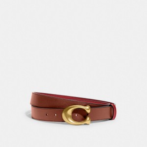 Coach Sculpted C Buckle Cut To Size Reversible Belt 32 Mm Brass Riemen Dames Rood | NL_CH41335