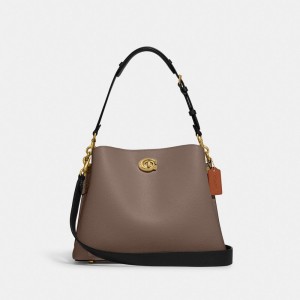 Coach Willow In Colorblock Pebble Leather Schoudertassen Dames Donkergrijs | NL_CH71474