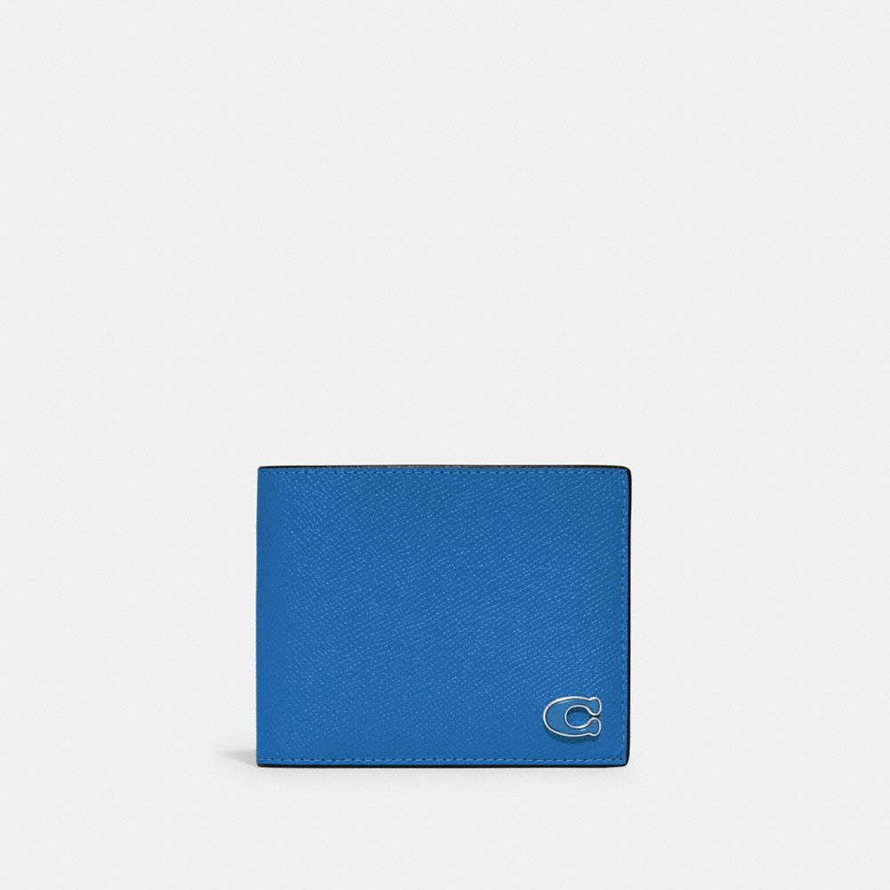 Coach 3 In 1 Wallet With Signature Canvas Interior Crossgrain Leather Billfolds Heren Blauw | NL_CH89120