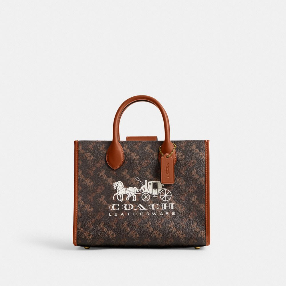 Coach Ace 26 With Horse And Carriage Print Brass Tote Dames Bruin | NL_CH65022