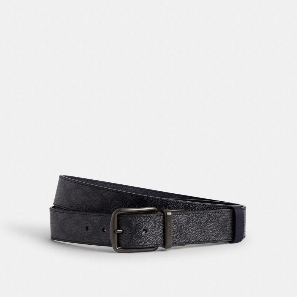 Coach Boxed Harness And Signature Buckle Cut To Size Reversible Belt 38 Mm Riemen Heren Grijs Donkerblauw | NL_CH77325