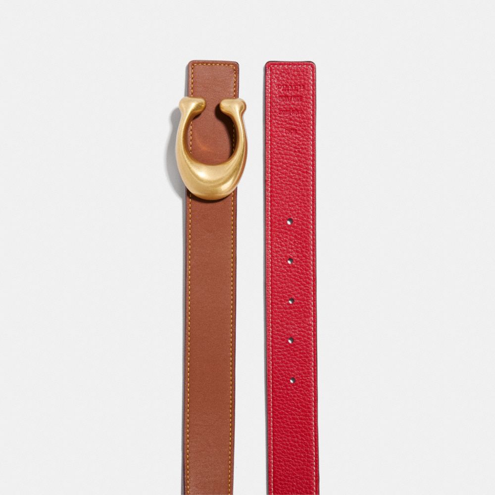 Coach C Hardware Reversible Belt 32 Mm Brass Riemen Dames Rood | NL_CH97693