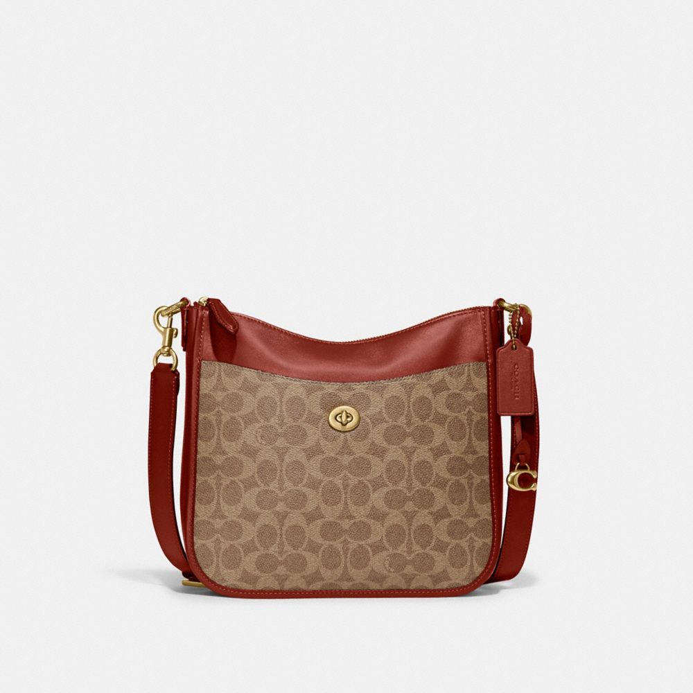 Coach Chaise In Signature Canvas Brass Crossbodytassen Dames Bruin Rood | NL_CH77138