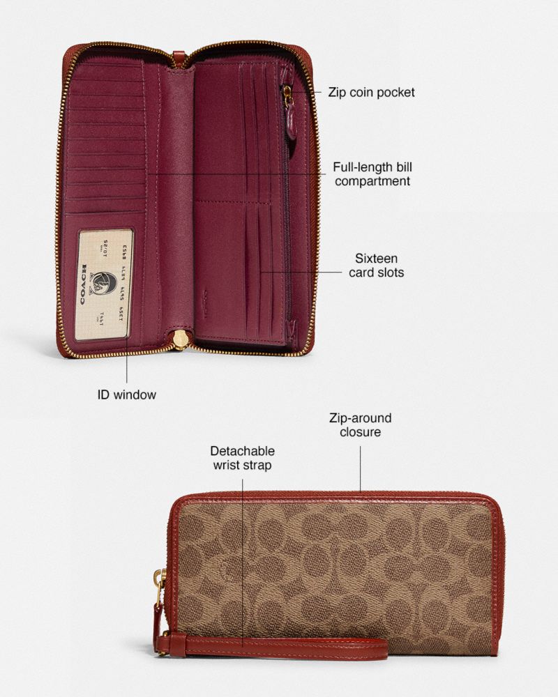 Coach Continental In Signature Grote Portefeuille Dames Bruin Rood | NL_CH53736