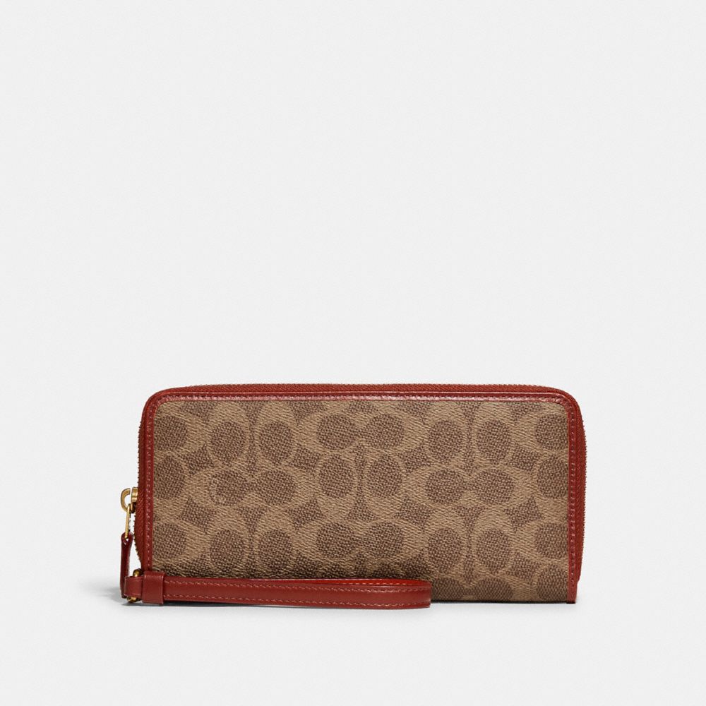 Coach Continental In Signature Grote Portefeuille Dames Bruin Rood | NL_CH53736