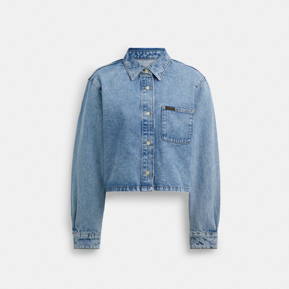 Coach Cropped Denim Button Down Topjes Dames Blauw | NL_CH72448