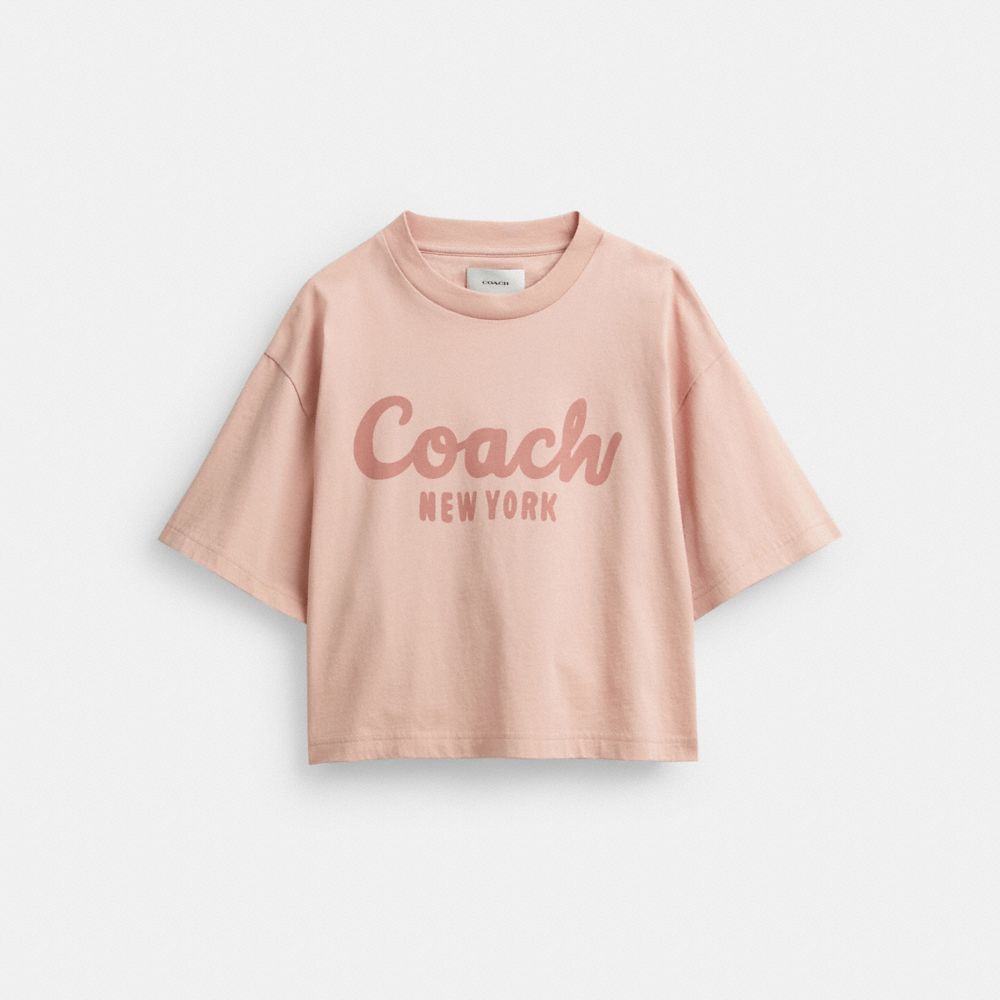 Coach Cursive Signature Cropped T-shirts Dames Roze | NL_CH71892