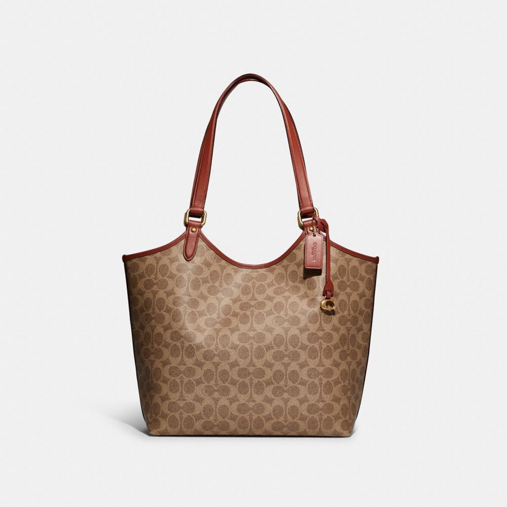 Coach Day In Signature Canvas Brass Tote Dames Bruin | NL_CH28105