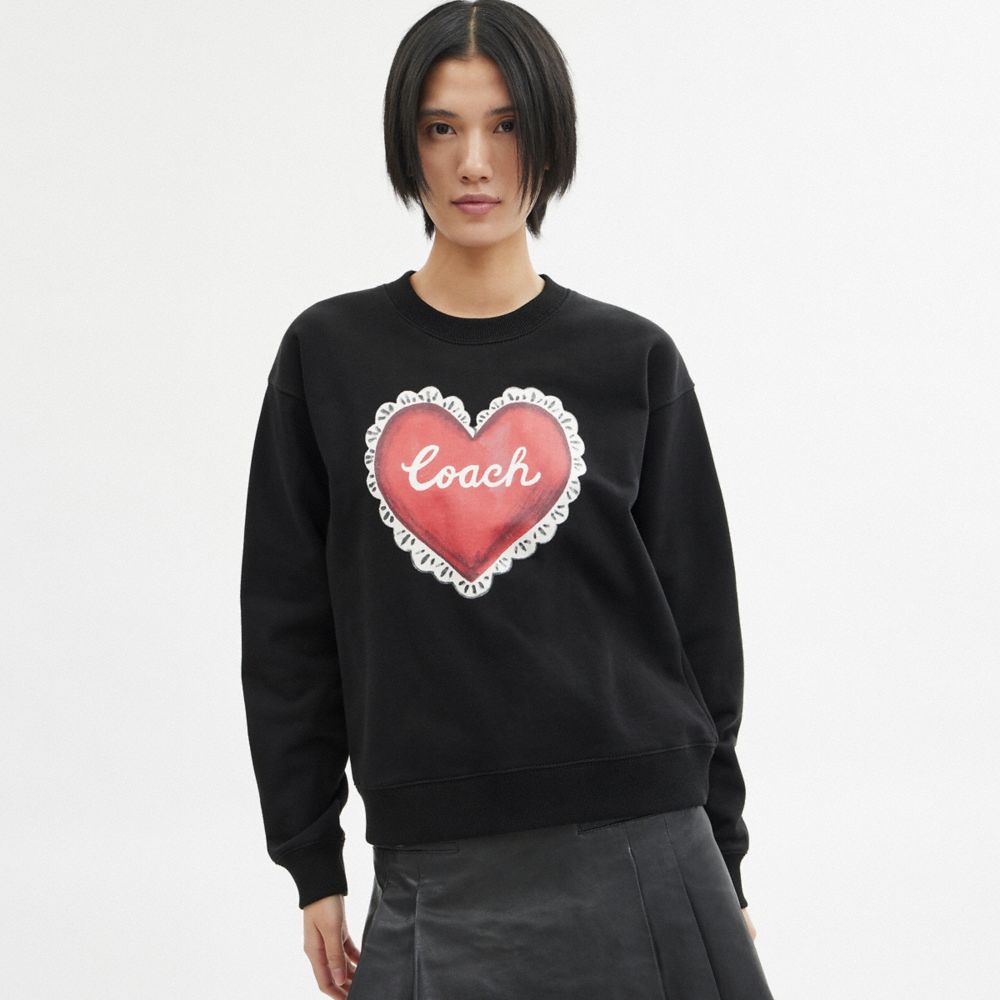 Coach Heart Crewneck Truien Dames Zwart | NL_CH94401