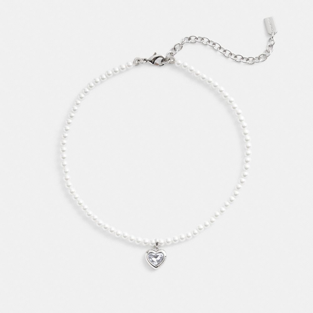 Coach Heart Pearl Choker & Clear Ketting Dames Zilver | NL_CH26155