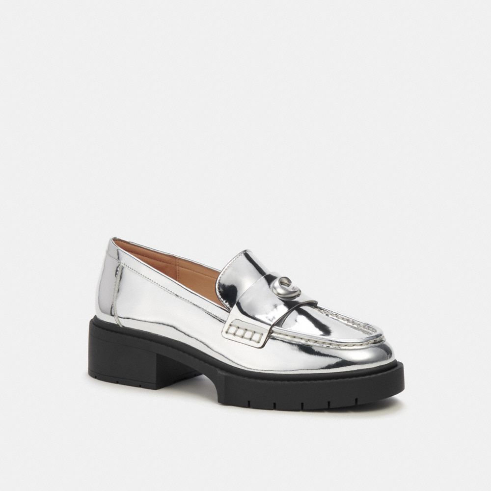 Coach Leah In Metallic Leather Loafers Dames Zilver | NL_CH48871