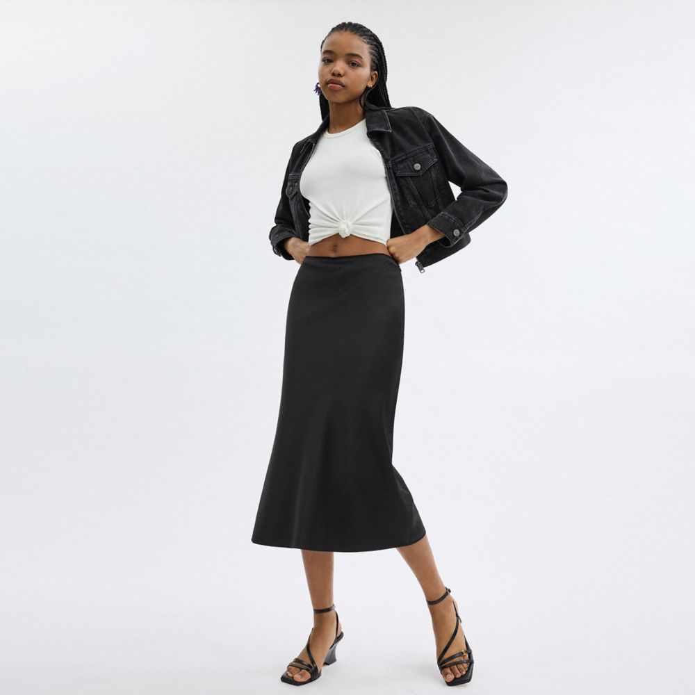 Coach Long Satin Midi Rok Dames Zwart | NL_CH28239