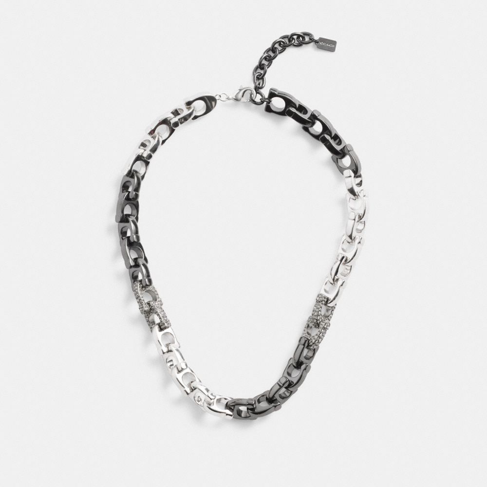 Coach Pavé Signature Mixed Chain & Clear Ketting Dames Zilver | NL_CH44747