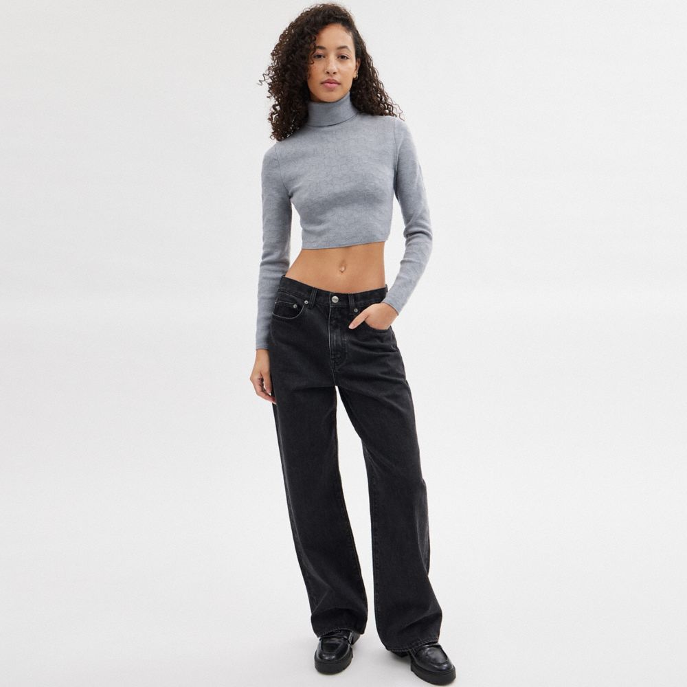 Coach Signature Cropped Turtleneck Heather Topjes Dames Grijs | NL_CH88356