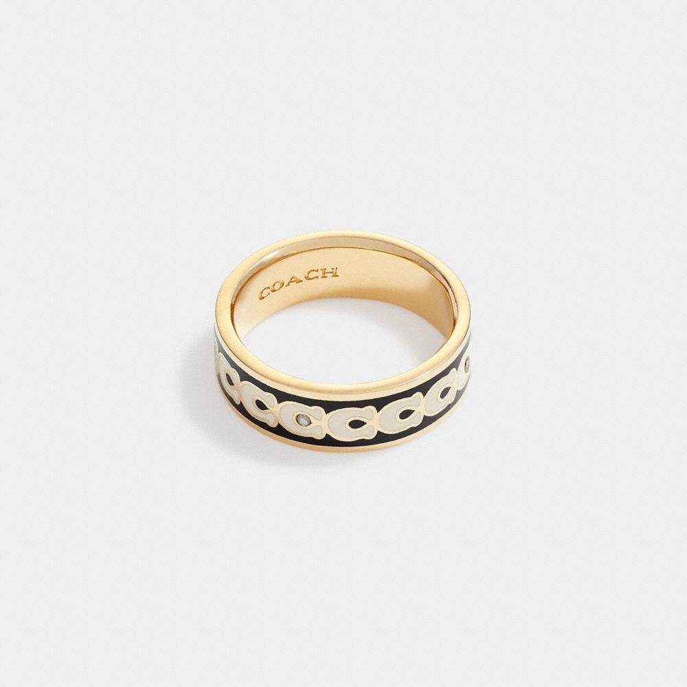 Coach Signature Enamel Ring Dames Goud Zwart | NL_CH75766