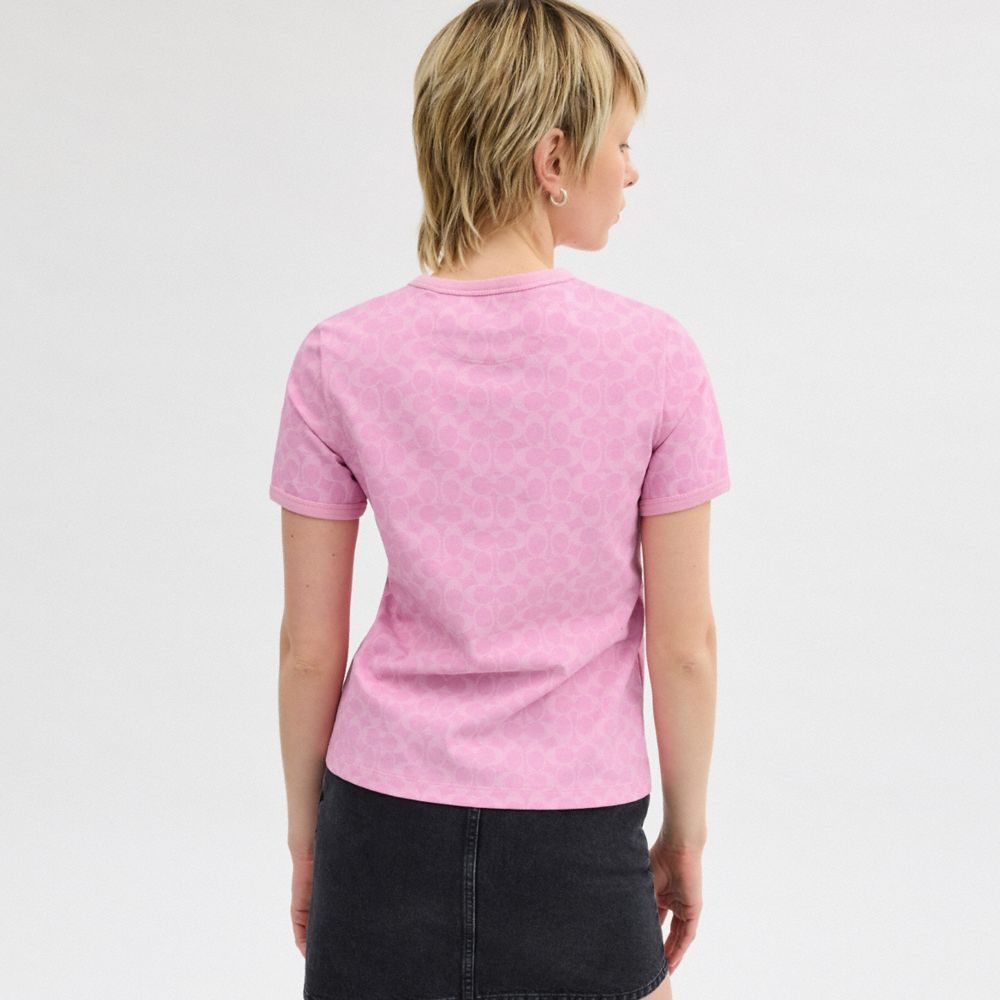 Coach Signature Ringer In Organic Cotton Signature T-shirts Dames Roze | NL_CH99603