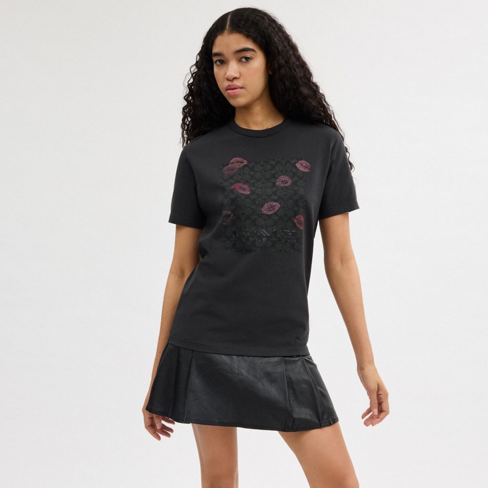 Coach Signature Square Kiss Print In Organic Cotton T-shirts Dames Zwart | NL_CH60222