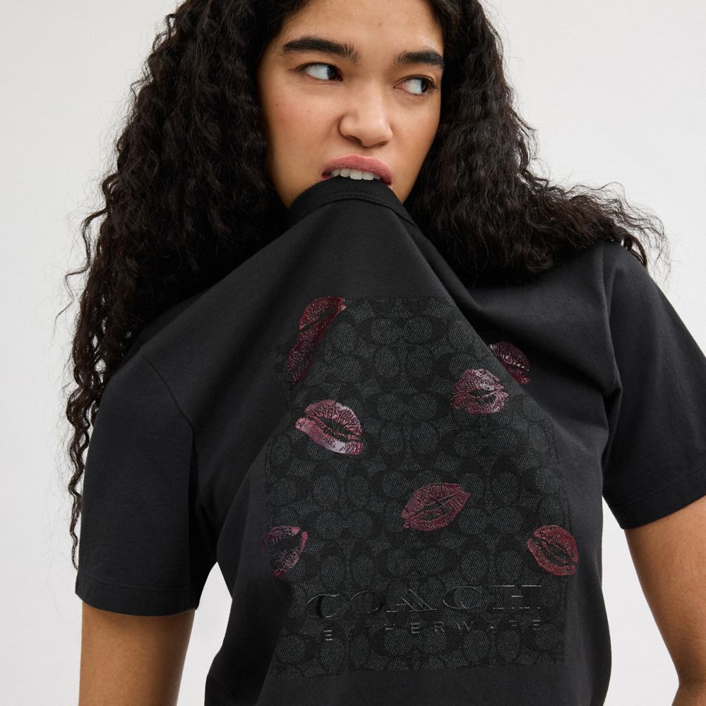 Coach Signature Square Kiss Print In Organic Cotton T-shirts Dames Zwart | NL_CH60222