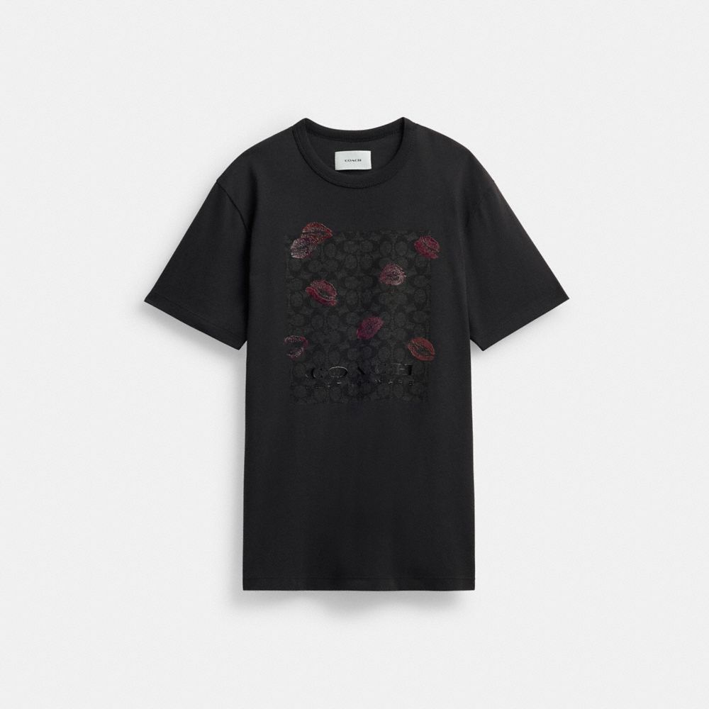 Coach Signature Square Kiss Print In Organic Cotton T-shirts Dames Zwart | NL_CH60222