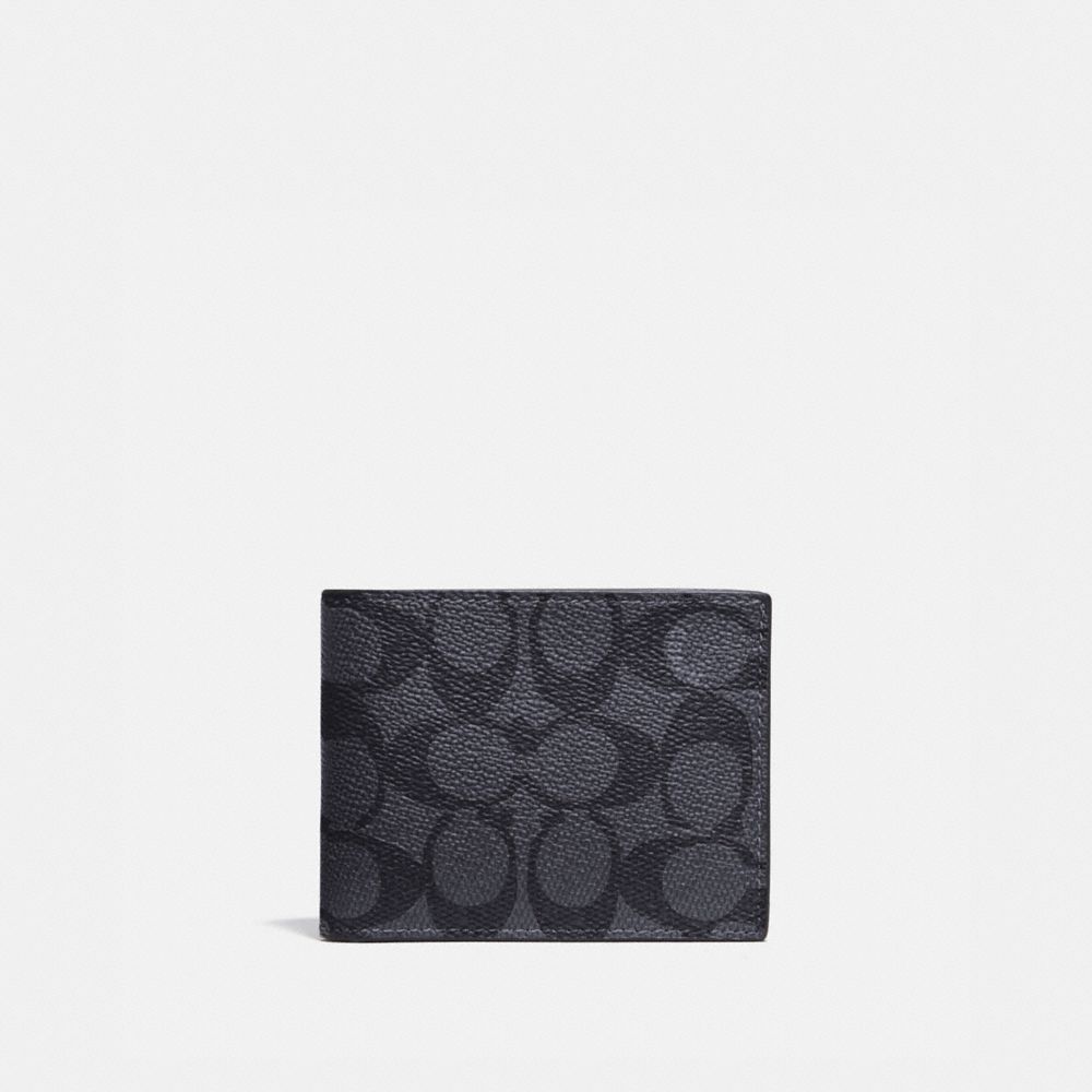 Coach Slim Billfold Wallet In Signature Canvas Signatureed Billfolds Heren Grijs Zwart | NL_CH62442