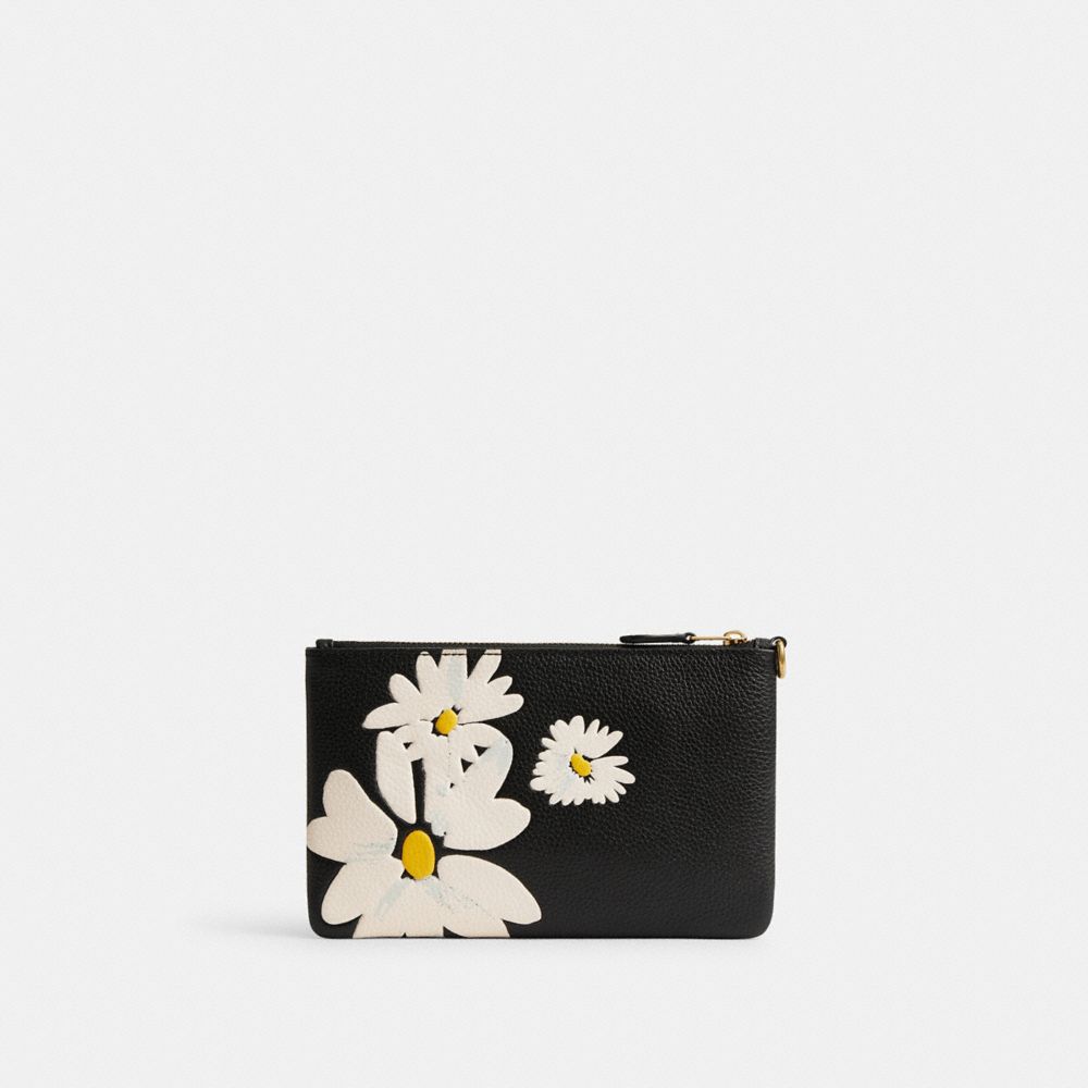 Coach Small With Floral Print Brass Kleine Portefeuille Dames Zwart Gekleurd | NL_CH30263