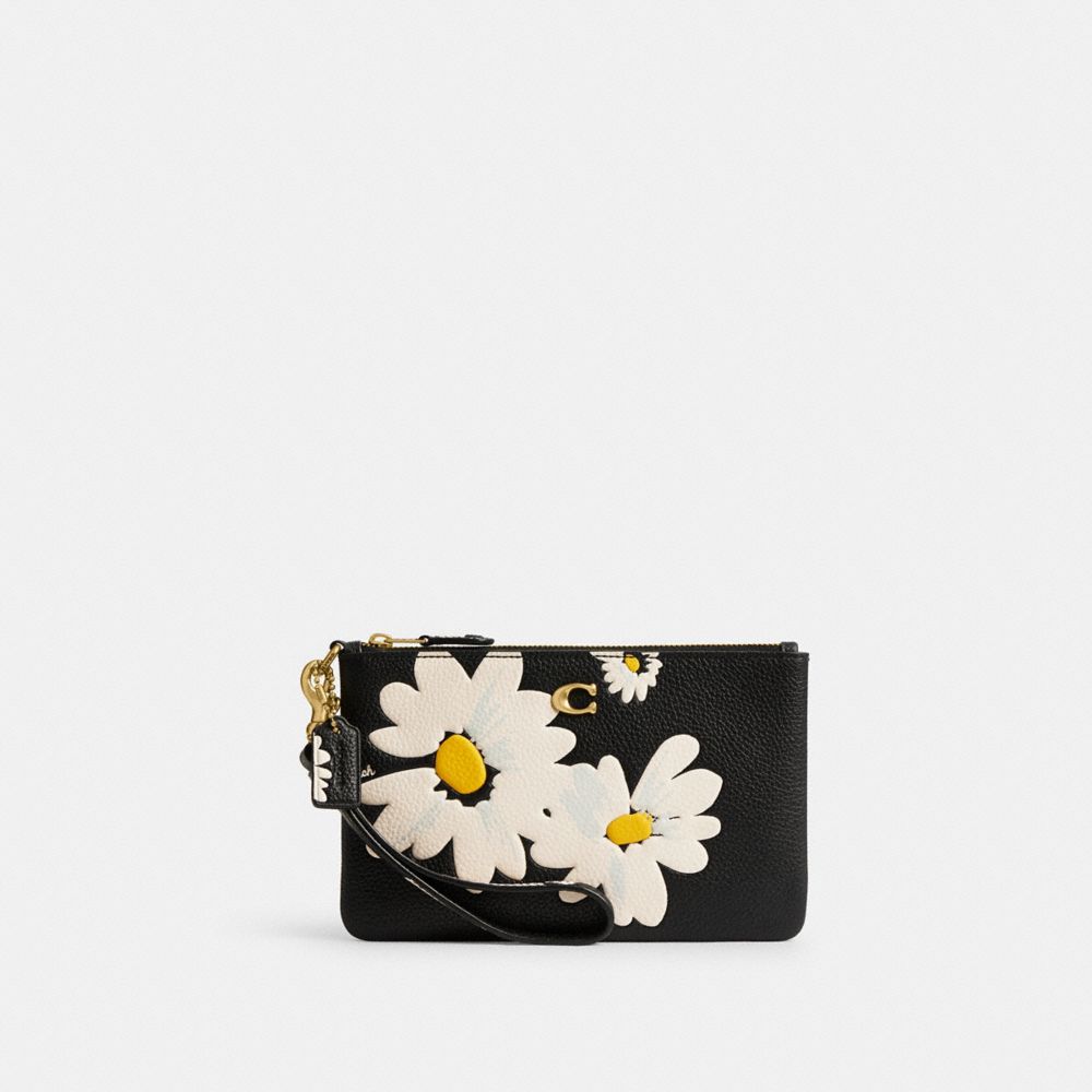 Coach Small With Floral Print Brass Kleine Portefeuille Dames Zwart Gekleurd | NL_CH30263