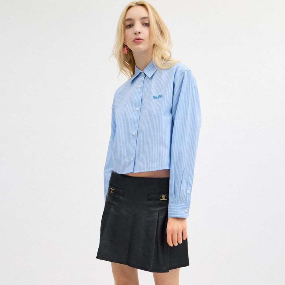 Coach Striped Cropped Button Up Shirt Topjes Dames Blauw | NL_CH95892