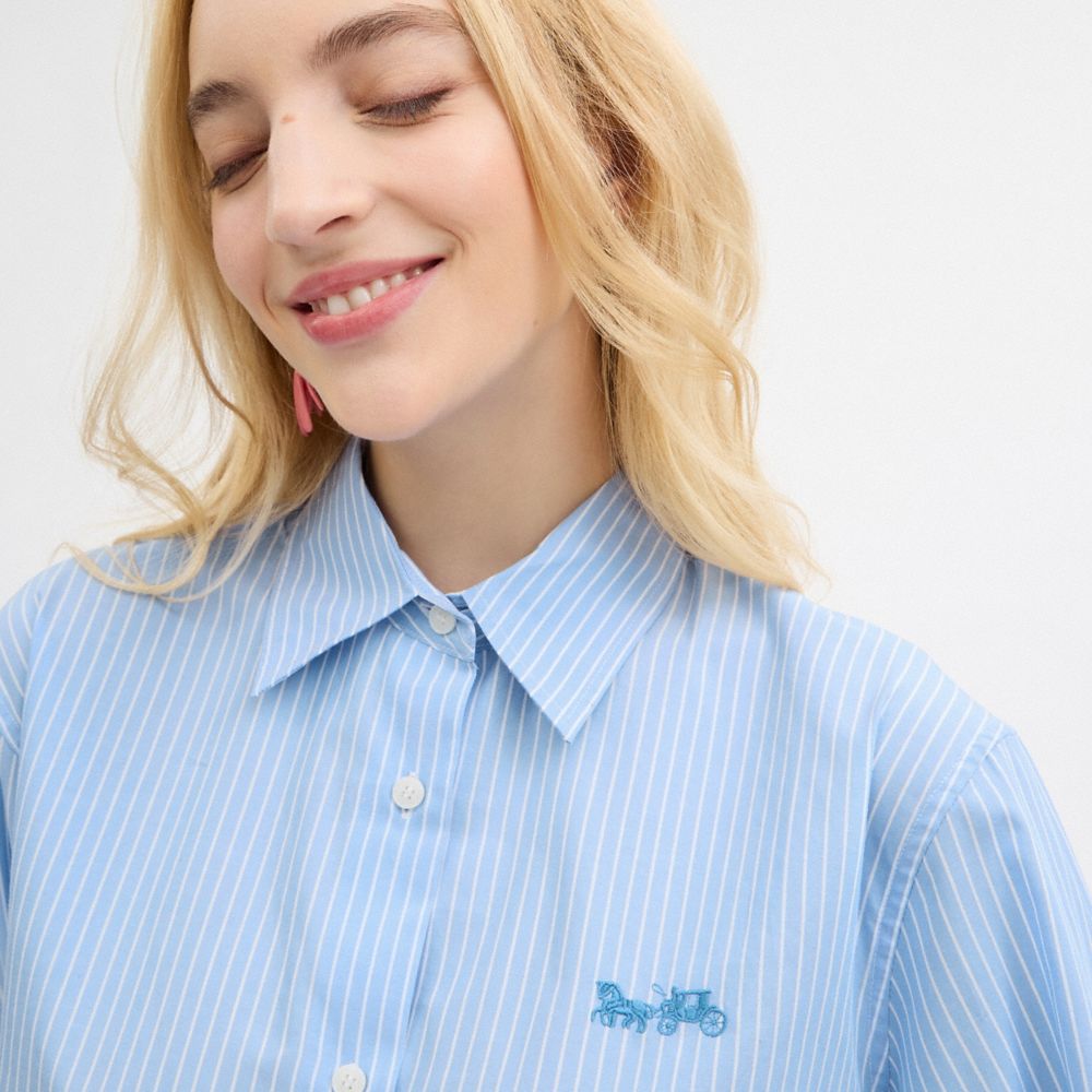 Coach Striped Cropped Button Up Shirt Topjes Dames Blauw | NL_CH95892