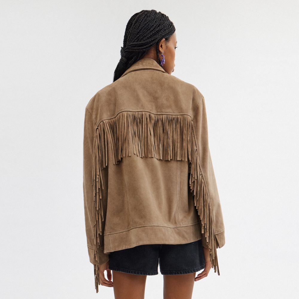 Coach Suede Fringe Jassen Dames Donkerbeige | NL_CH90350