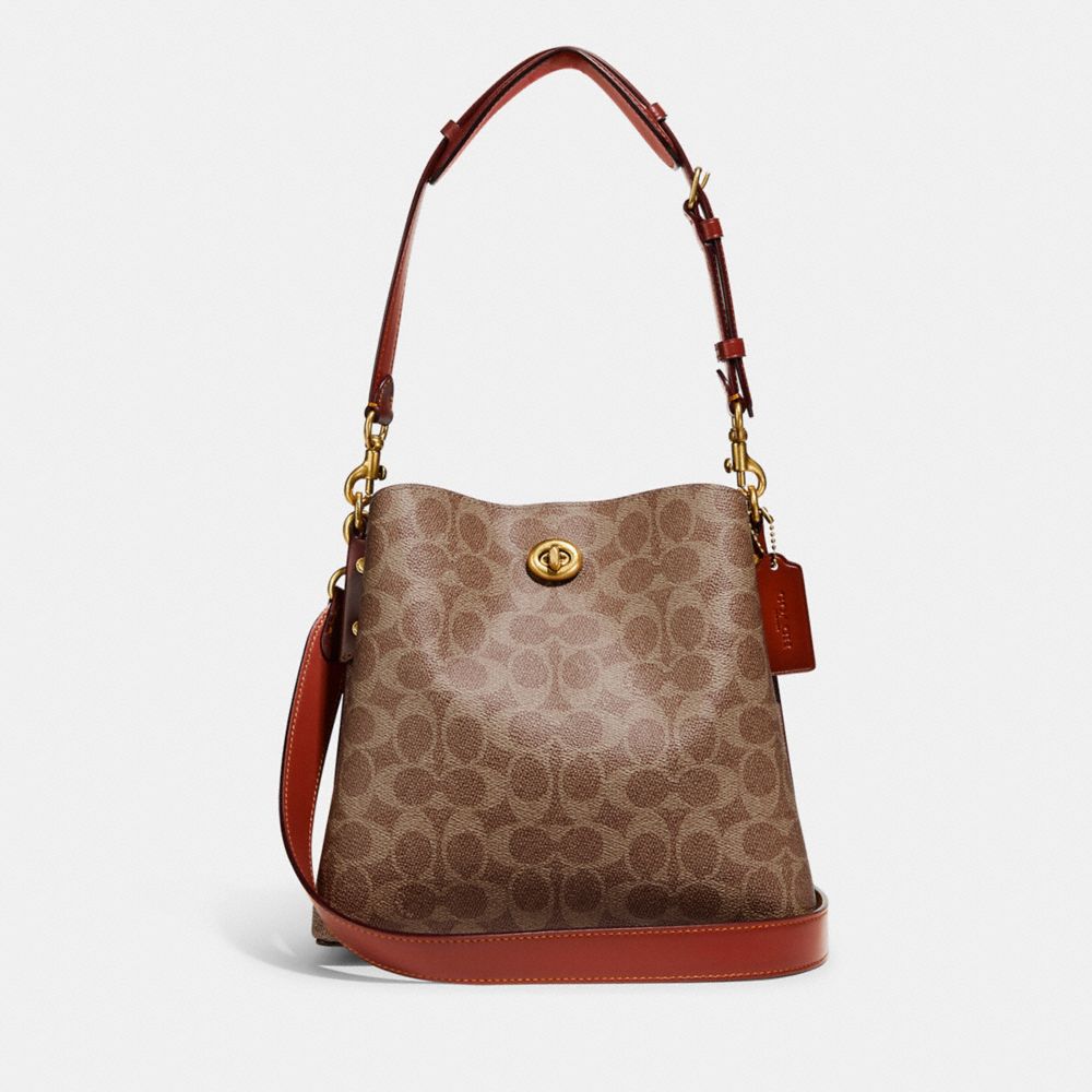 Coach Willow Bucket In Signature Schoudertassen Dames Bruin Rood | NL_CH71842