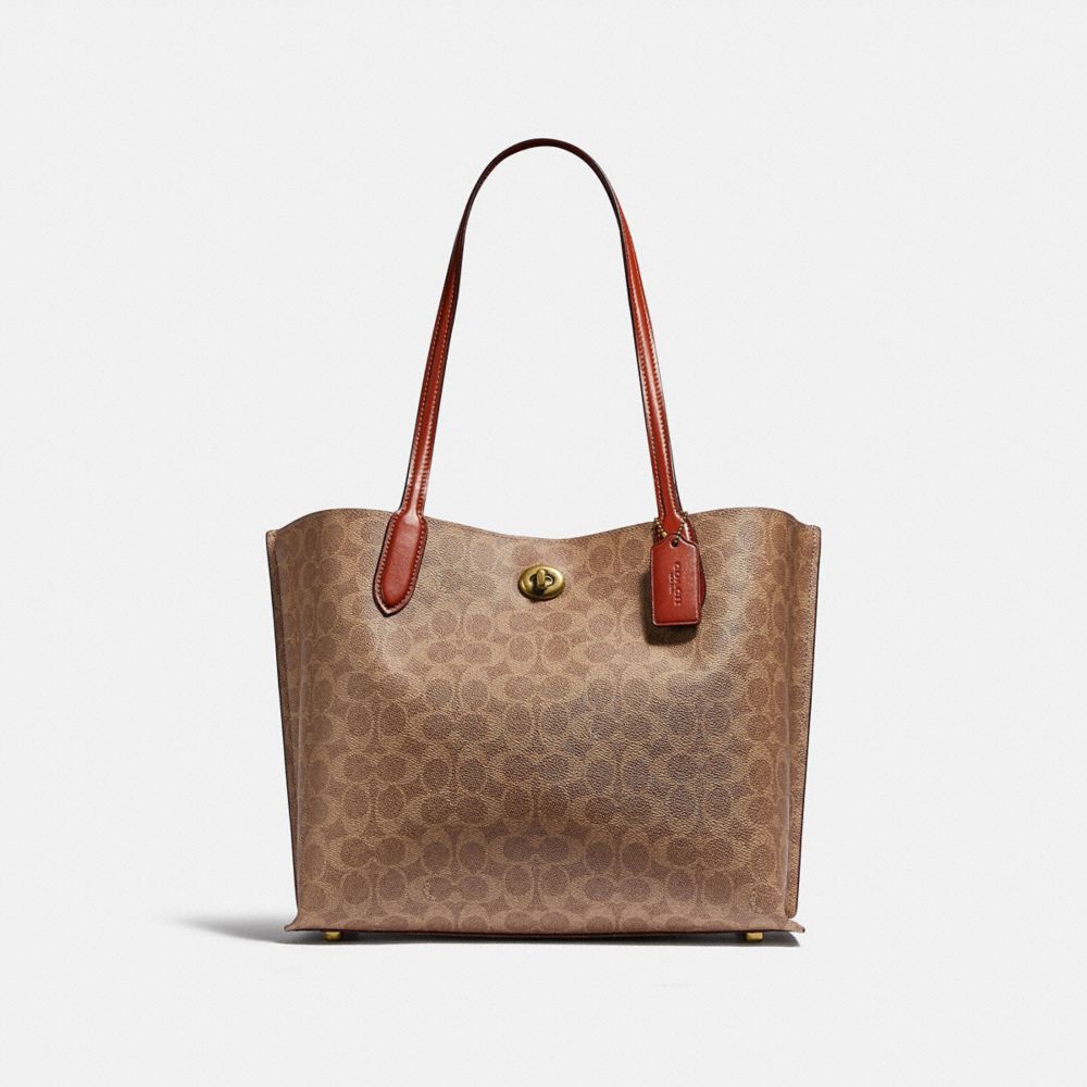 Coach Willow In Signature Tote Dames Bruin Rood | NL_CH58025